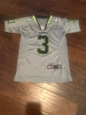 Nike NFL Kids Seahawks #3 Gray Jersey with Neon Green Accents